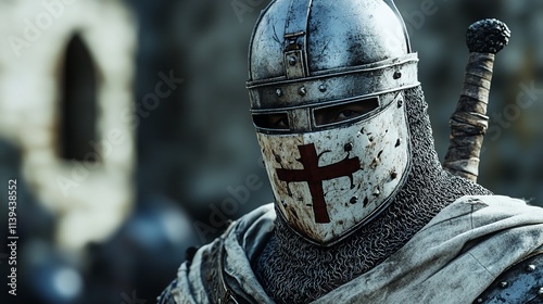 A Fierce Medieval Knight Standing Proudly in Armor Holding a Sword

 photo