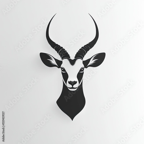 Elegant black and white springbok head illustration.