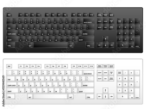 デスクトップ用USキーボード白と黒
