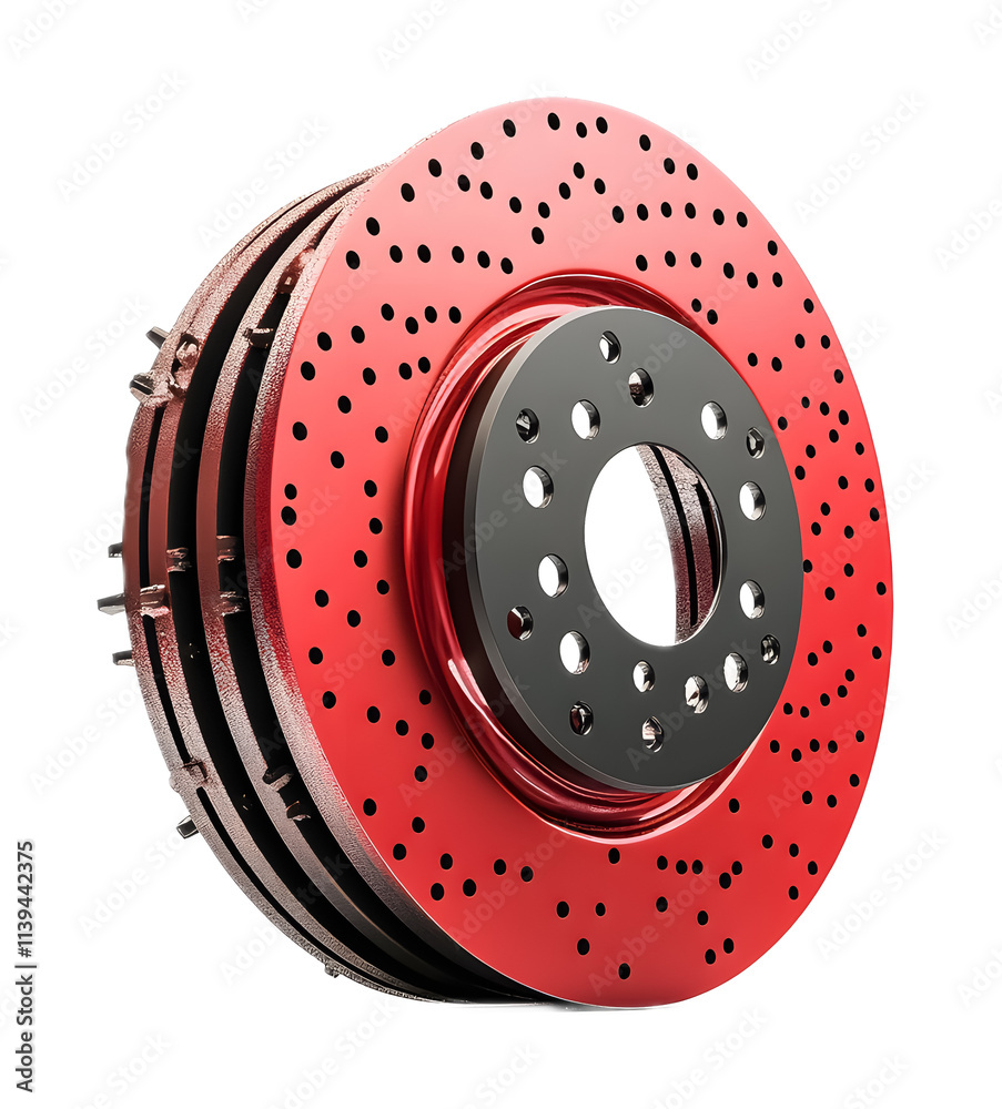 car brake disk and red calipers isolated on white background car brake disk and red calipers isolated on white background