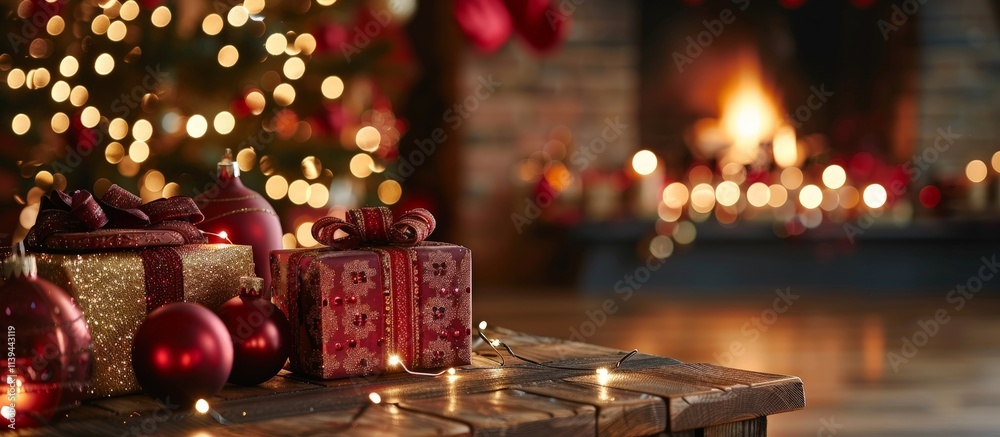 Christmas Presents by the Fireplace Christmas Presents by the Fireplace