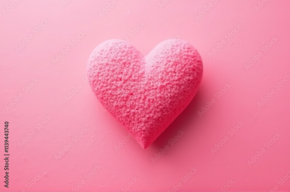 A fluffy pink heart rests against a soft pink backdrop, symbolizing love and tenderness. This composition captures warmth and affection, inviting joy and inspiration