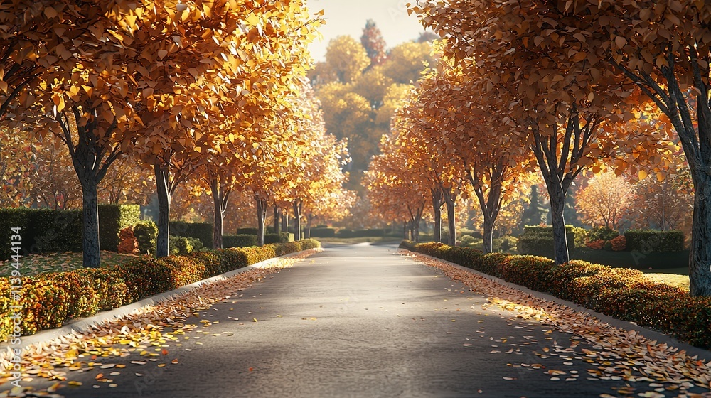 Fototapeta premium Autumn Trees Lining Driveway 16K Resolution