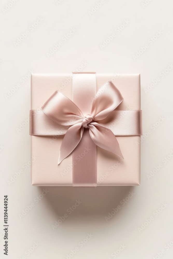 pastel colored square gift box Wrapped in light pink paper It has a delicate satin ribbon tied into a bow on top. pastel colored square gift box Wrapped in light pink paper It has a delicate satin ribbon tied into a bow on top.