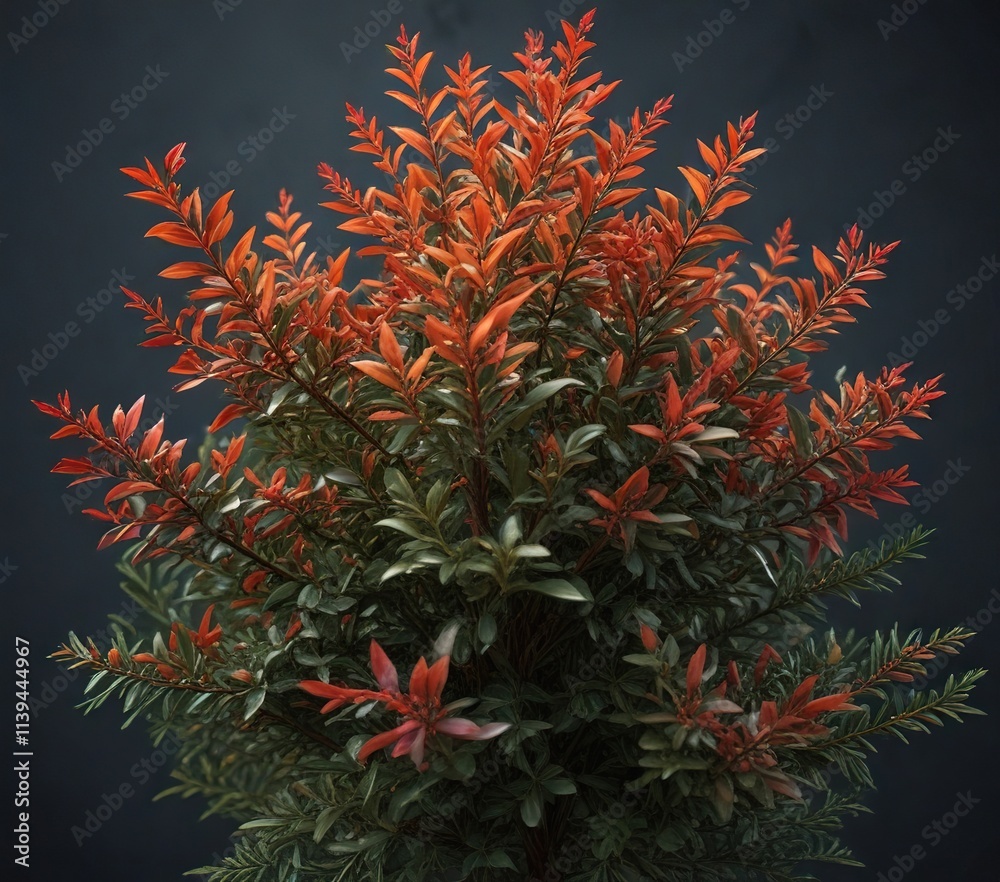 Low-growing evergreen shrub with waxy leaves and reddish-brown stems, reddish brown stems , evergreen Low-growing evergreen shrub with waxy leaves and reddish-brown stems, reddish brown stems , evergreen