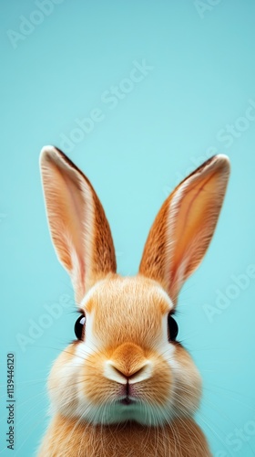 Adorable Orange Bunny Rabbit Close-Up on Minimal Turquoise Background – Cute Animal Portrait for Mobile Phone, Designs and Wallpapers