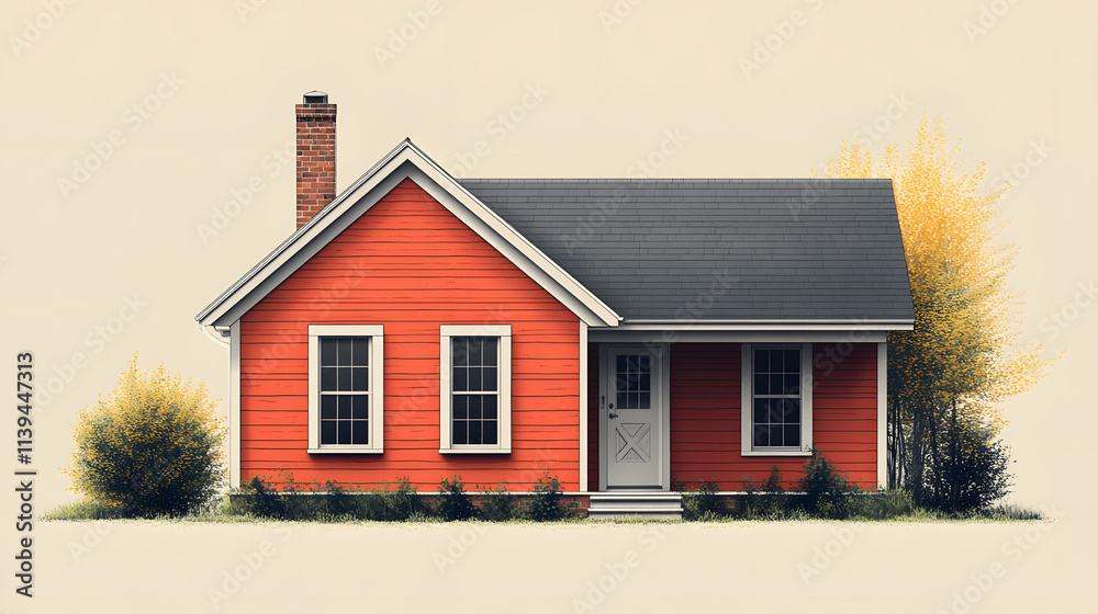 A simple vector illustration of an orange house with windows and a roof, designed in a clean and minimalist style, evoking a sense of warmth and simplicity, perfect for architectural or home-themed de A simple vector illustration of an orange house with windows and a roof, designed in a clean and minimalist style, evoking a sense of warmth and simplicity, perfect for architectural or home-themed de