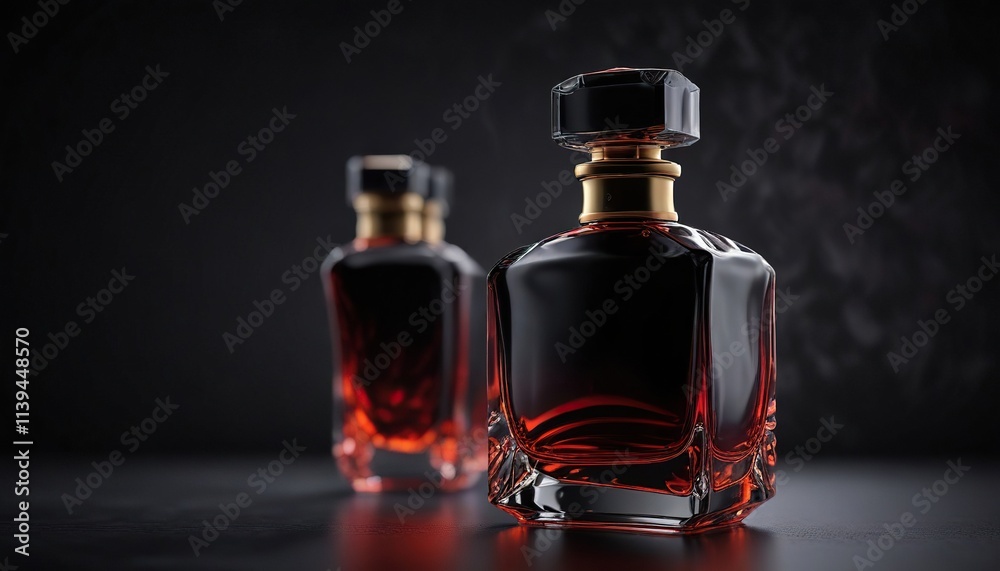 Dark mysterious perfume bottle on black background, beauty product, elegance, luxury