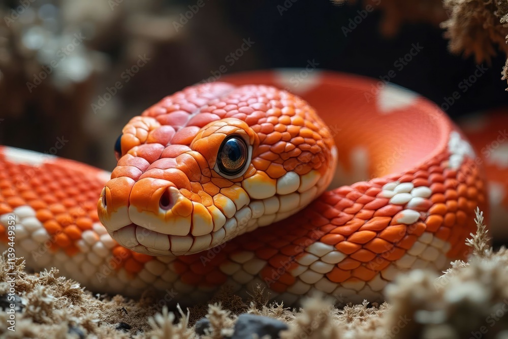 Fototapeta premium Orange and White Snake Close Up Portrait