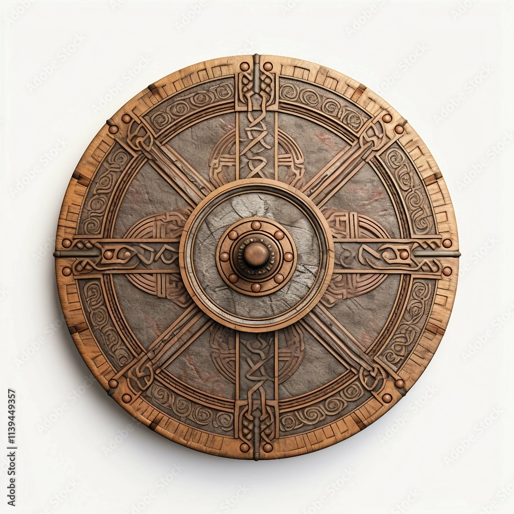 Fototapeta premium Viking shield , Isolated white background, flat lay