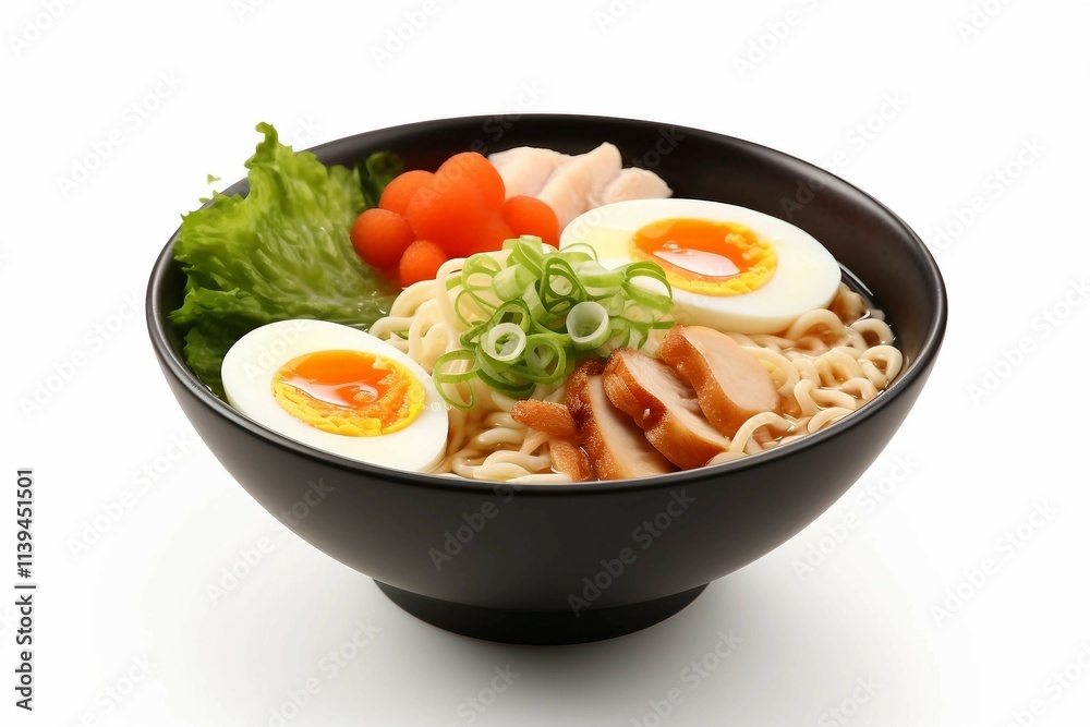 Bowl of Ramen , Isolated white background, flat lay Bowl of Ramen , Isolated white background, flat lay