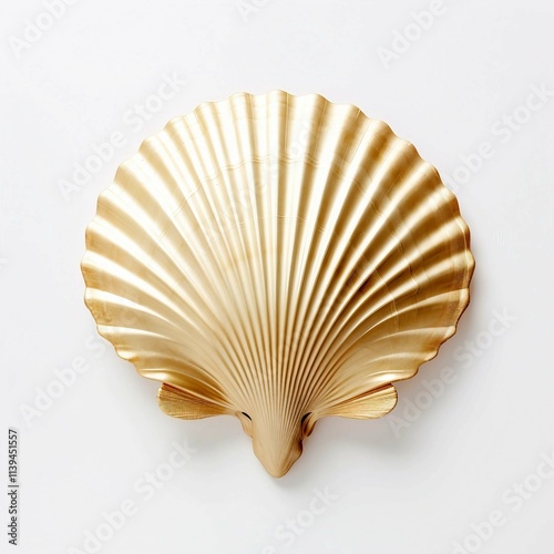 gold seashell , Isolated white background, flat lay