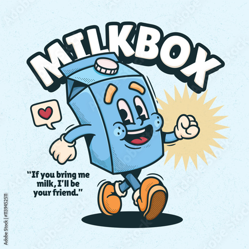 Milkbox Cute Trendy Retro Cartoon Vector Hand Drawn photo