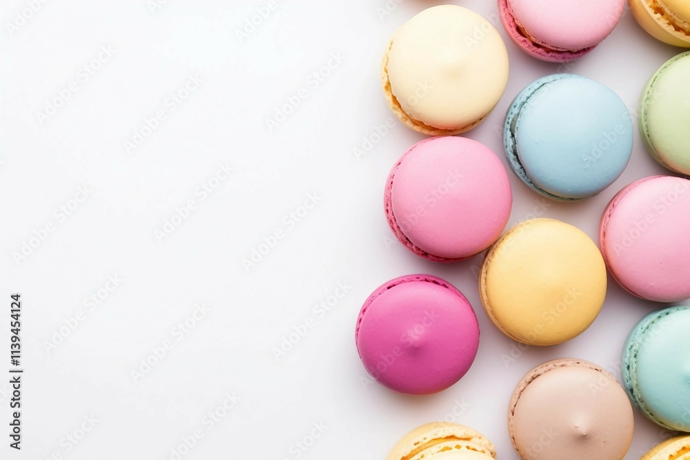 Pastel Macarons , Isolated white background, flat lay Pastel Macarons , Isolated white background, flat lay