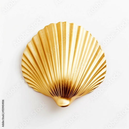 gold seashell , Isolated white background, flat lay 