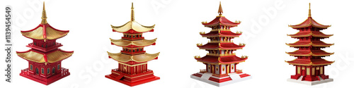 Chinese New Year, Lunar snake year. Colorful pagodas with intricate designs arranged in a row. photo