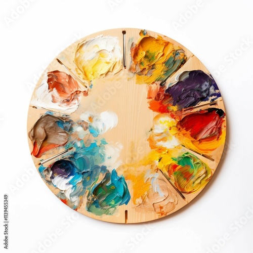  paint pallett , Isolated white background, flat lay 