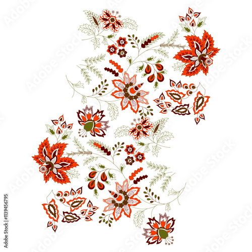 Exquisite embroidery, a symphony of orange, brown, and green. The delicate floral patterns whisper tales of tradition and beauty-1
