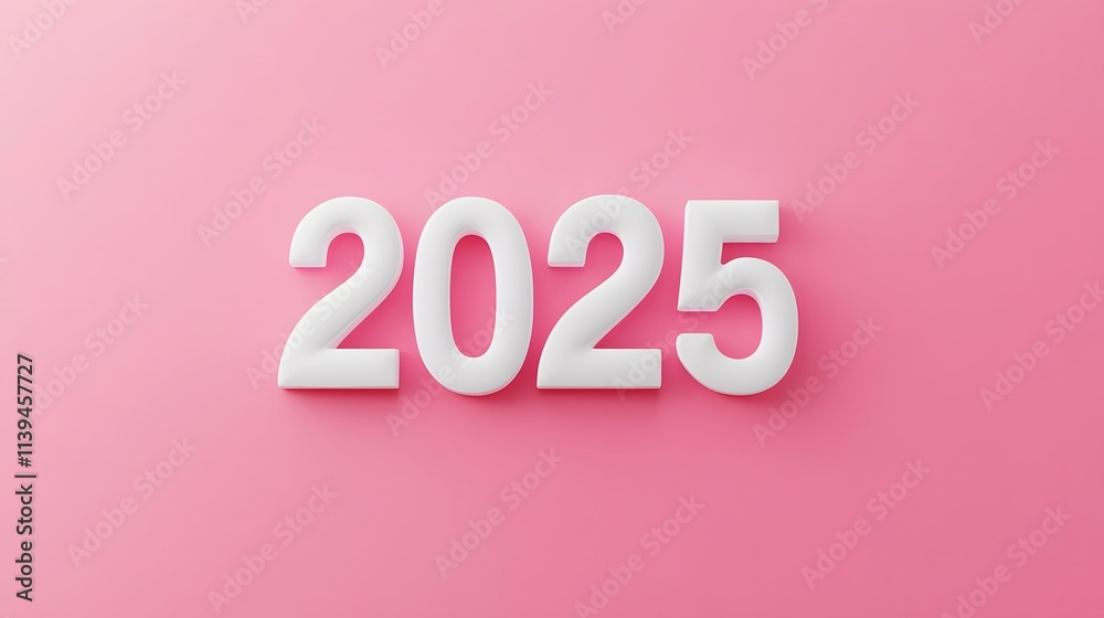 White Numbers Two Thousand Twenty Five on Pink Background White Numbers Two Thousand Twenty Five on Pink Background