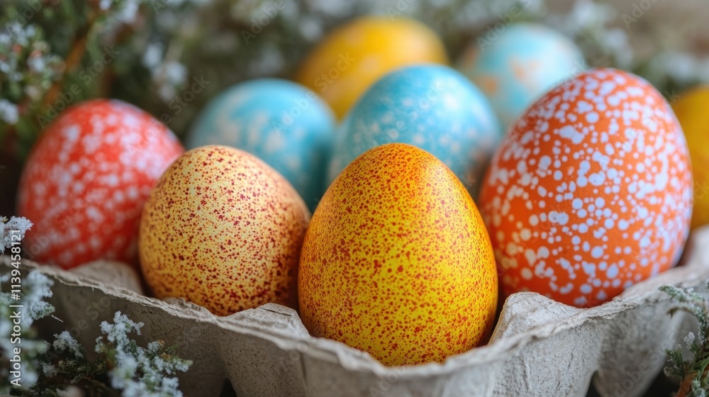Speckled Easter Eggs in Cardboard Carton