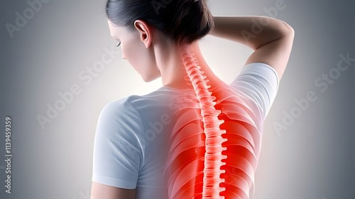 Spine osteoporosis. Spinal cord problems on woman's back