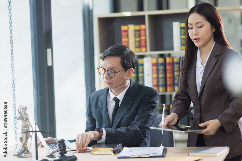 Lawyer or judge consult, lawyers discussing about contract and agreement concept. Lawyer or judge consult, lawyers discussing about contract and agreement concept.