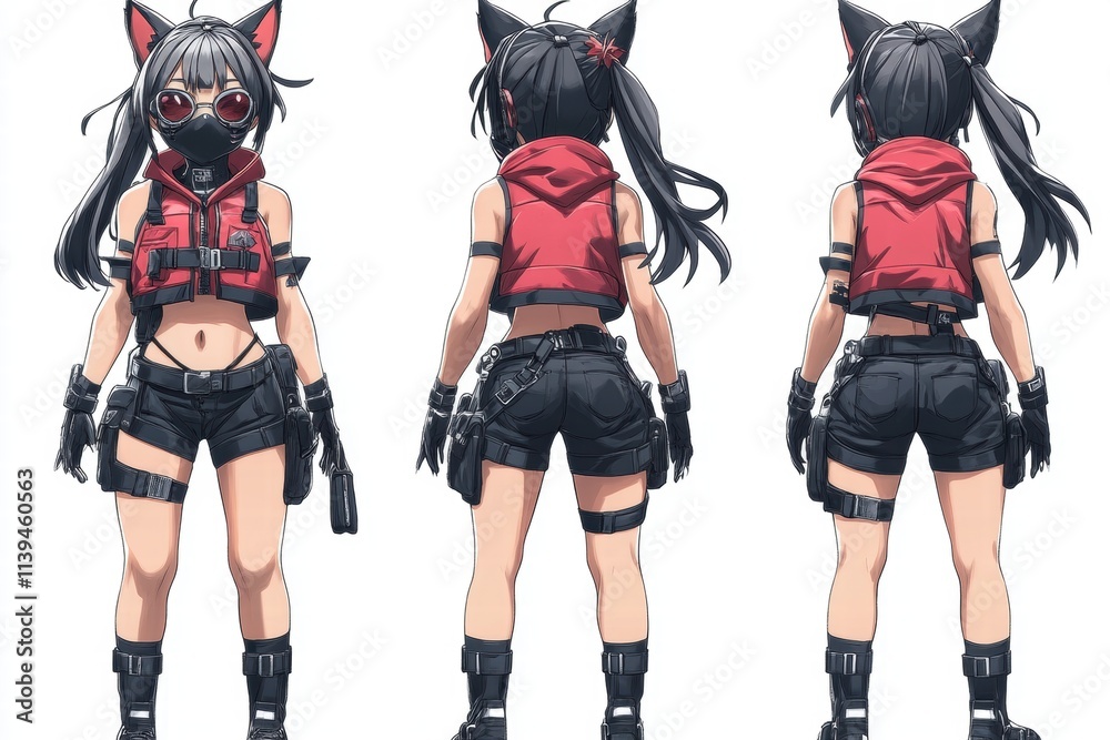 Anime Girl Character Model Sheet - Three Quarter View Anime Girl Character Model Sheet - Three Quarter View