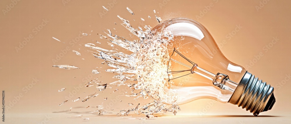 Exploding Light Bulb - Shattered Glass and Innovation. Exploding Light Bulb - Shattered Glass and Innovation.