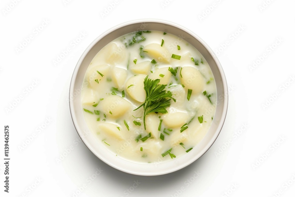 Bowl of Soup, Isolated white background, flat lay Bowl of Soup, Isolated white background, flat lay