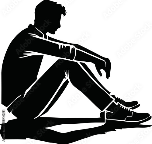 People sitting silhouette illustration. Person pose while sit down