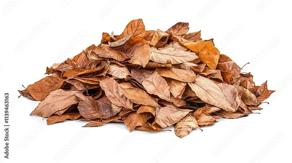 A pile of dry, brown leaves isolated on a white background with a clipping path. A pile of dry, brown leaves isolated on a white background with a clipping path.