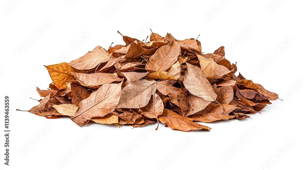 A pile of dry, brown leaves isolated on a white background with a clipping path. A pile of dry, brown leaves isolated on a white background with a clipping path.