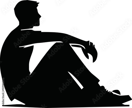 People sitting silhouette illustration. Person pose while sit down
