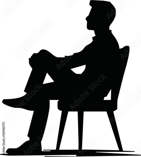 People sitting silhouette illustration. Person pose while sit down