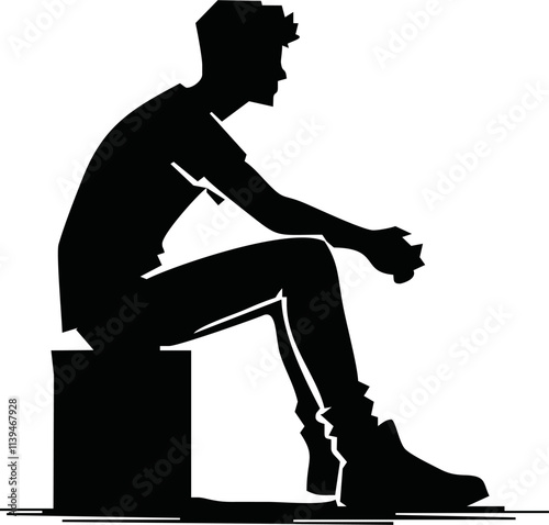 People sitting silhouette illustration. Person pose while sit down