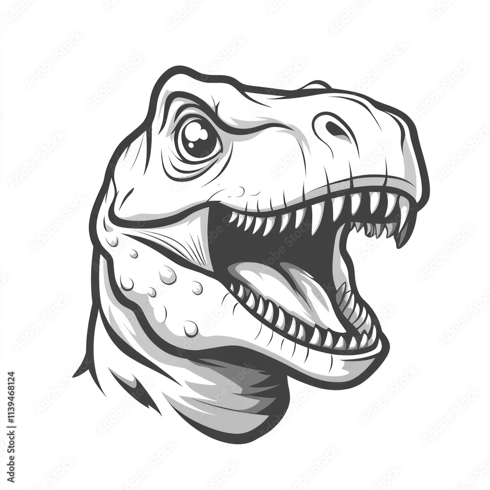 Naklejka premium Roaring T-Rex head, monochrome illustration.