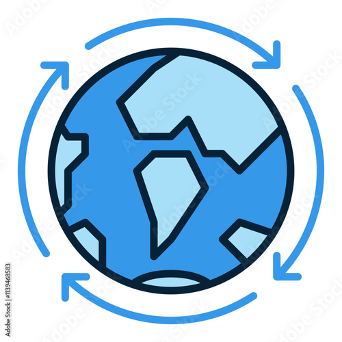 Arrows Around Earth Planet vector Multipolarity blue icon or sign