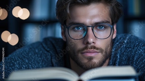 A law student studying late at night surrounded by casebooks photo