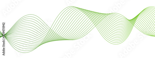 Abstract vector green wave melody lines, Colorful vector background. Modern stream wave background and wave curve lines. Digital frequency track equalizer. Stylized line art.