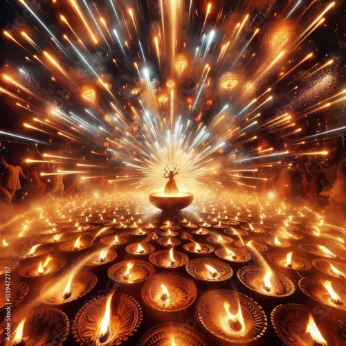 250 Captures the vibrant motion of fireworks and diyas creating photo