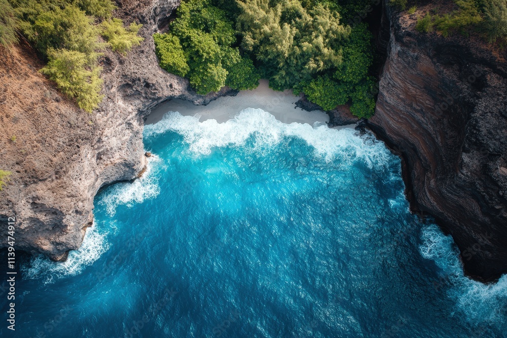 Aerial View of Secluded Cove with Turquoise Water Aerial View of Secluded Cove with Turquoise Water
