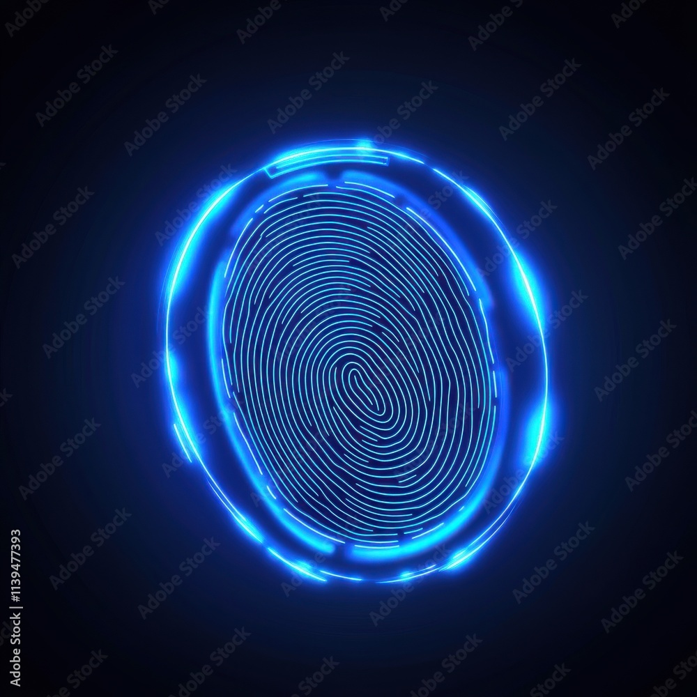 Futuristic blue fingerprint design showcasing digital security and identity verification concepts.