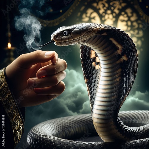 334 A powerful snake charmer's cobra a dangerous yet captivating