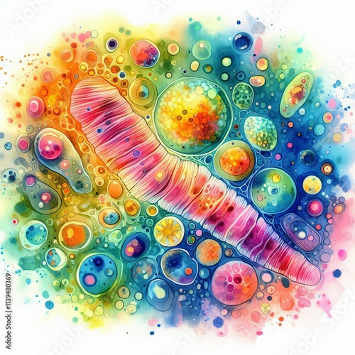 196 Watercolor A microscopic image painted in a watercolor style photo