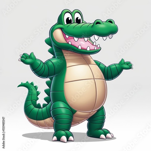 Cute smiling crocodile character standing with arms open in playful cartoon style.