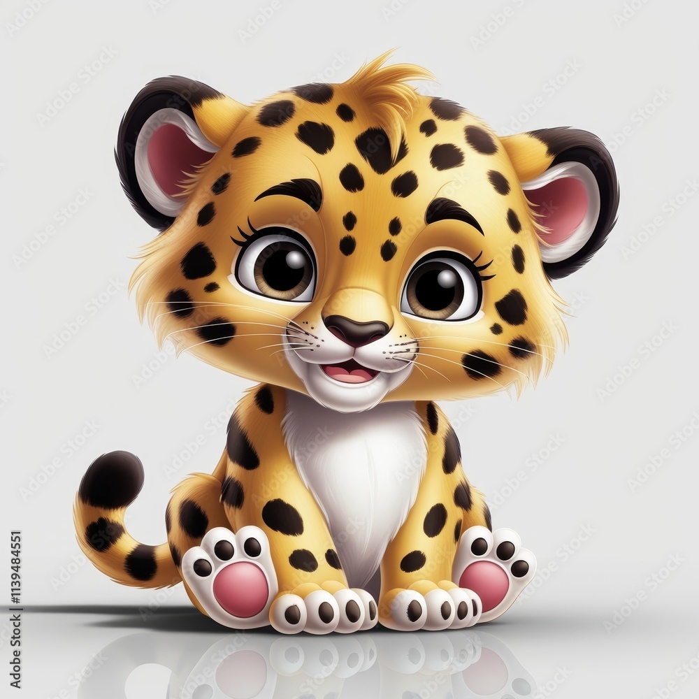 Playful cartoon leopard cub sitting happily, perfect for children’s books or graphics. Playful cartoon leopard cub sitting happily, perfect for children’s books or graphics.