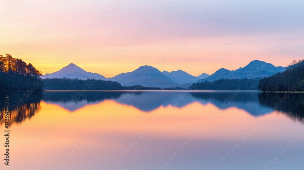Fototapeta premium Mindfulness in nature peaceful lake reflection mountains tranquil environment serene viewpoint acceptance concept