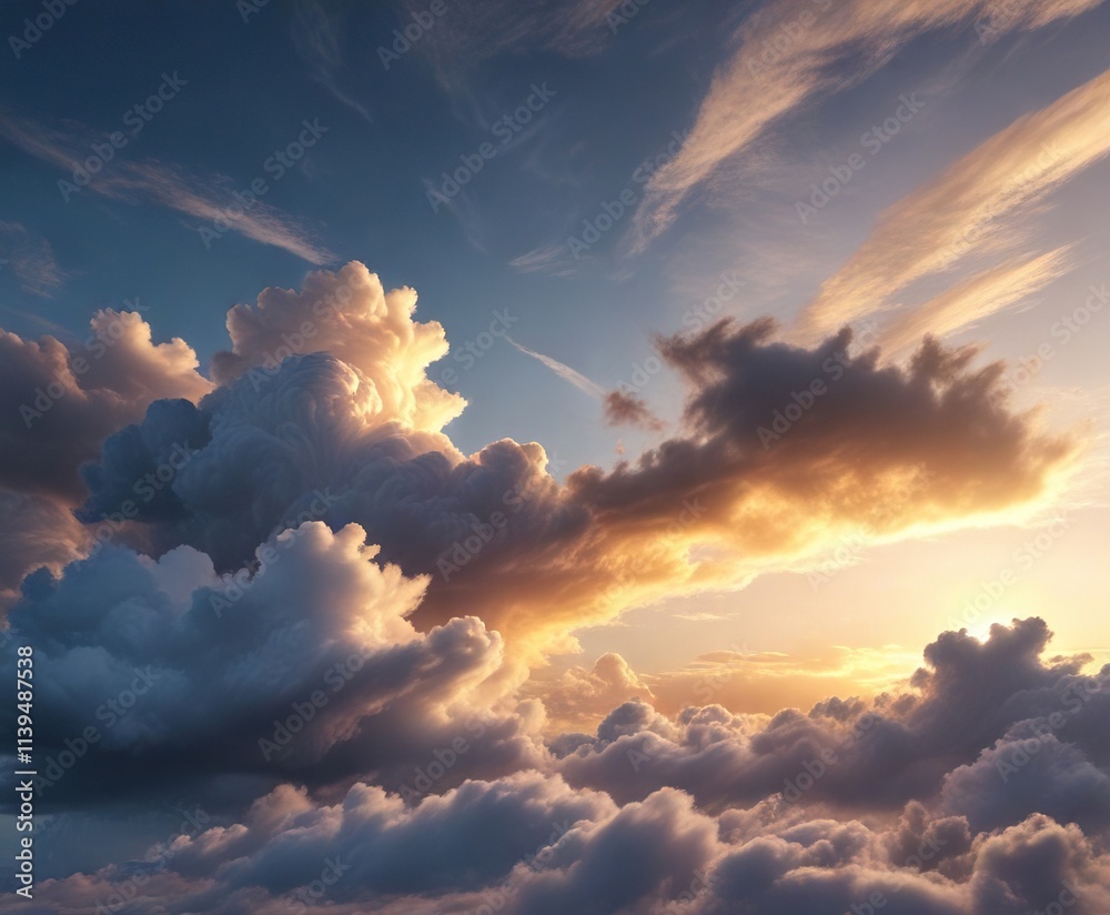 peaceful blue sky with layered spindrift clouds and warm golden light at sunset, golden, gentle, peaceful peaceful blue sky with layered spindrift clouds and warm golden light at sunset, golden, gentle, peaceful
