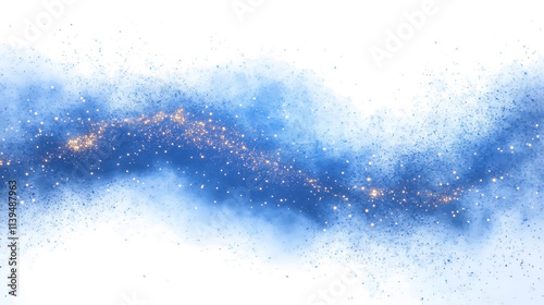 Blue smoke with glitter and small particles on PNG
