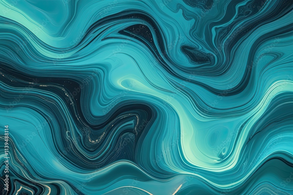 Fototapeta premium Vibrant Phosphorescent Color Abstract Design with Flowing Cerulean Marble Illumination